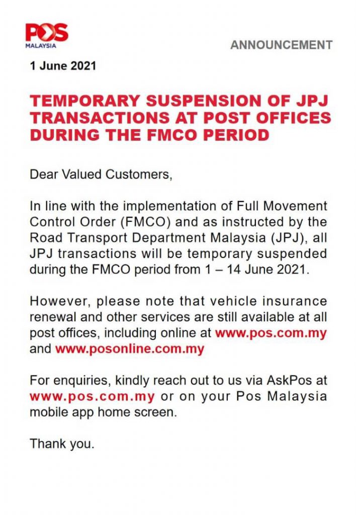 Jpj road tax renewal post office